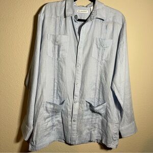 Cubavera 100% Linen Men’s Button Up Long Sleeve Shirt (Collared) Size M  Blue